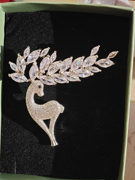 SilverPoint Geyik Figürlü Zirkon Taşlı Broş - 3