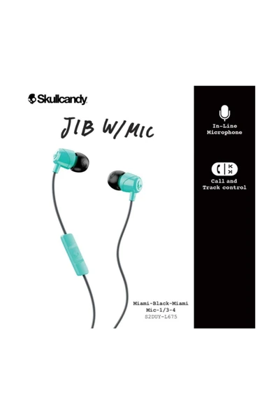 Skullcandy JIB   Mikrofonlu Kablolu Kulakiçi Kulaklık Turkuaz/Gri/Turkuaz Renk - 2