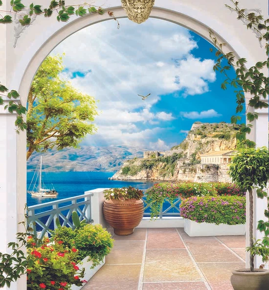 Balkon ve Deniz Manzaralı Duvar Kağıdı - Resim 7