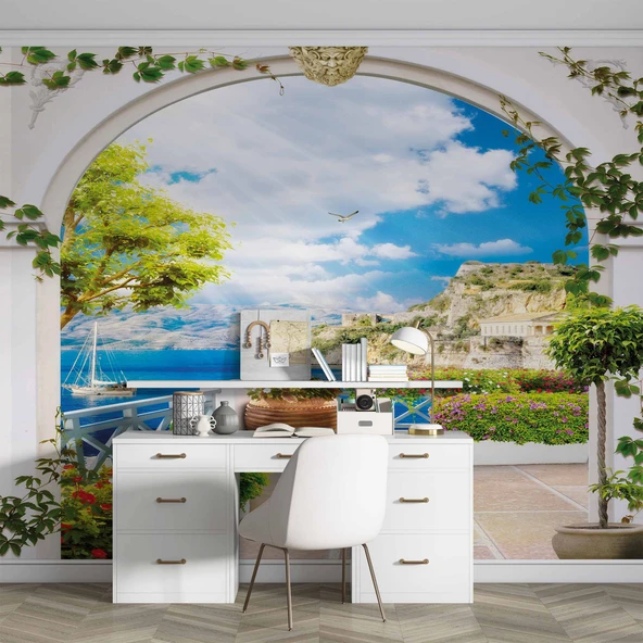 Balkon ve Deniz Manzaralı Duvar Kağıdı - Resim 4