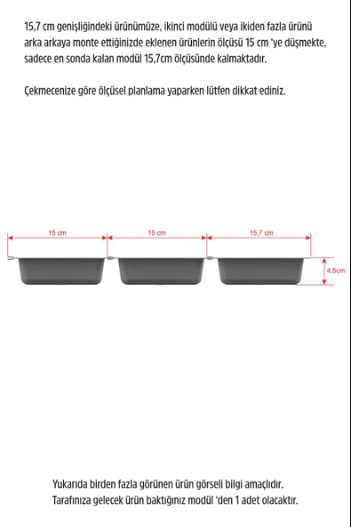 Mutfak Çekmece İçi Modüler İki Bölmeli Kaşıklık 16cmX48cm(Boydan 4cm Kesilebilir) - 8