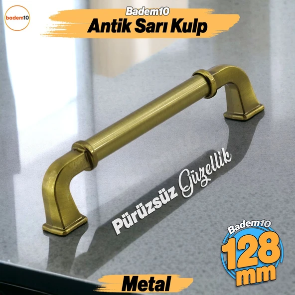 Alfa Metal Antik Sarı Kulp 128 mm Mobilya Çekmece Mutfak Dolabı Dolap Kapak Kulpları Kulb Kulpu