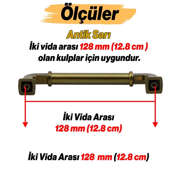 Alfa Metal Antik Sarı Kulp 128 mm Mobilya Çekmece Mutfak Dolabı Dolap Kapak Kulpları Kulb Kulpu - 3
