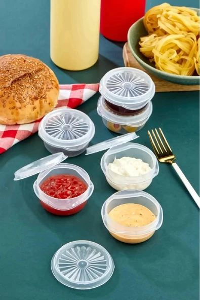 6 Lı Yelpaze Kapaklı Şeffaf Mini Sosluk- Ketçap Mayonez Kabı- Kahve Yanı Şeker Lokumluk - 5
