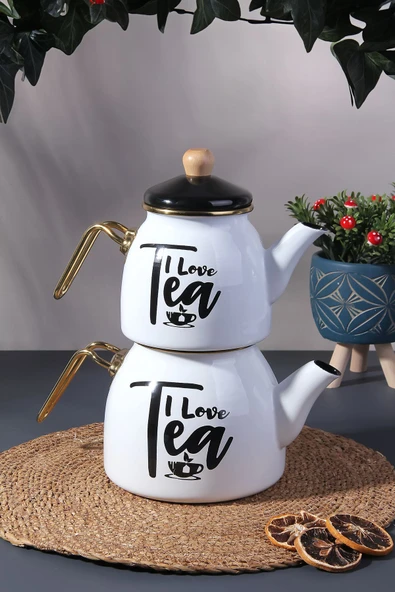 Sezka Life Emaye Çaydanlık Takımı Rose Emaye Çaydanlık Seti Slogan Serisi 3 L