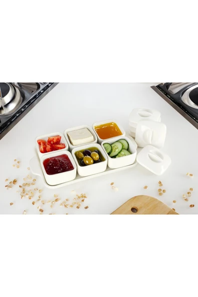 Akkoyunlu home 6'Lı Lüx Stantlı Ve Kapaklı Sunumluk Kahvaltılık, Çerezlik KAHVALTI TAKIMI