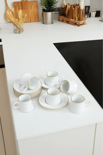 Akkoyunlu home 6 Kişilik Beyaz Türk Kahvesi Fincanı Takımı El Yapımı LÜX Seramik 90 ML