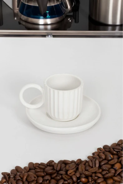 Akkoyunlu home 6 Kişilik Lüx Seramik Çizgili Kahve Fincanı Türk Kahvesi Fincanı 90 Ml - 4