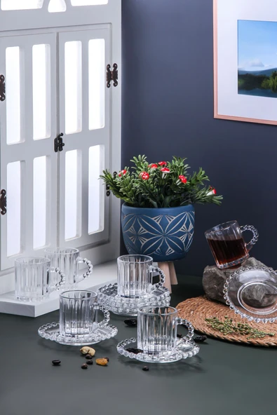 Akkoyunlu home Türk Kahvesi Fincanı Boncuklu Cam Kahve  Fincanı Takımı Lüx Cam Türk Kahvesi Takımı