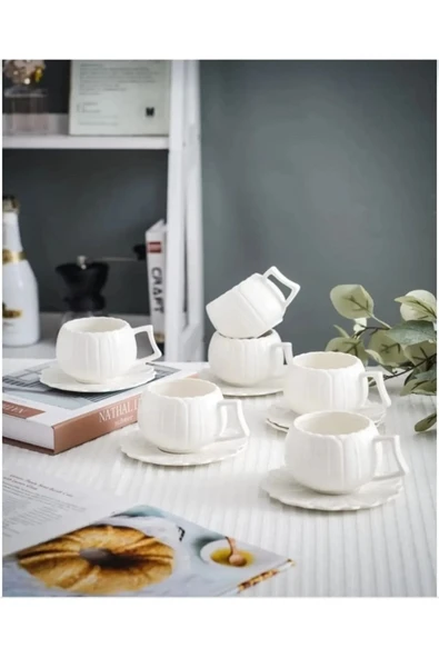 TENGİZ HOME 6 Kişilik 12 Parça Papatya Kahve Fincanı Takımı Beyaz 90 Ml