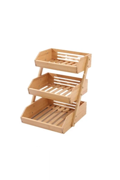 Akkoyunlu home 3 Katlı Bambu Organizer Tezgah Üstü Sebzelik,Meyvelik,Ekmeklik Çok Amaçlı Raf - 2