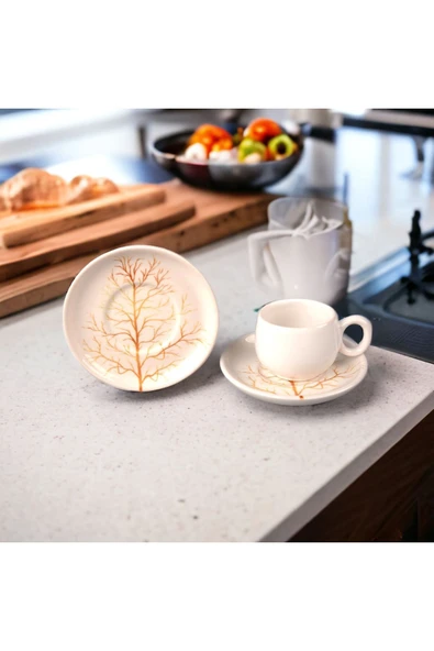 Akkoyunlu home 12 Parça Lüx Seramik 6 Kişilik Kahve Fincan Takımı Kahve Fincanı Handmade El Yapımı - 6