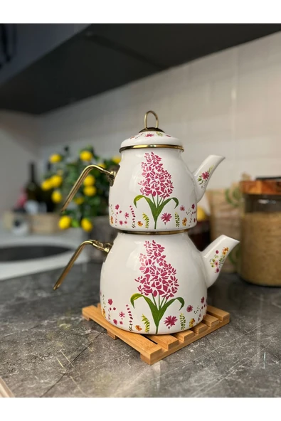 Akkoyunlu home Lavanta Emaye Çaydanlık Takımı Mor Emaye Çaydanlık