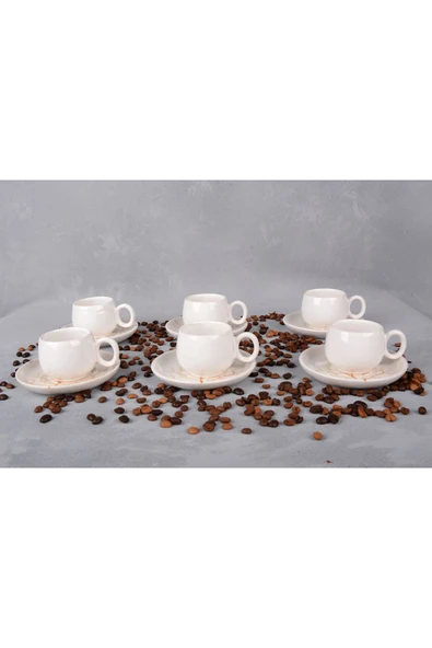 Akkoyunlu home 12 Parça Lüx Seramik 6 Kişilik Kahve Fincan Takımı Kahve Fincanı Handmade El Yapımı - 7