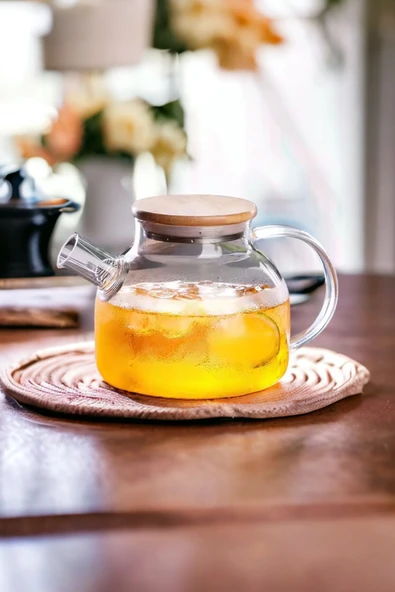 Akkoyunlu home Bambu Kapaklı Cam Demlik 1 L Borosilikat Demlik - 3