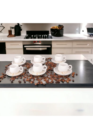 Akkoyunlu home 12 Parça Lüx Seramik 6 Kişilik Kahve Fincan Takımı Kahve Fincanı Handmade El Yapımı - 2
