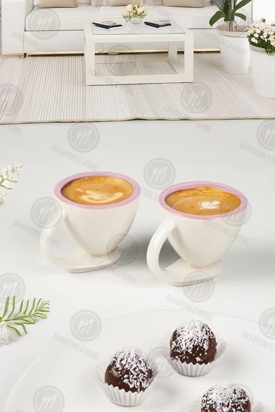 Sezka Life 2 li Porselen Kahve Fincanı Takımı Kendinden Tabaklı Kupa Takımı Mor Yaldızlı