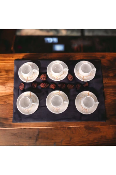 Akkoyunlu home 12 Parça Lüx Seramik 6 Kişilik Kahve Fincan Takımı Kahve Fincanı Handmade El Yapımı - 3