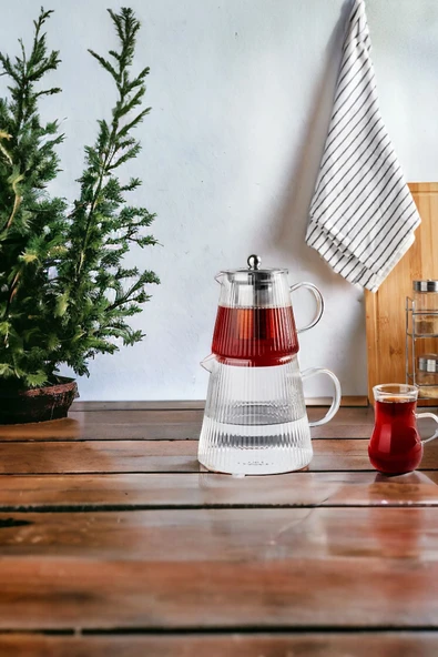 akkoyunlu Home Borosilikat Çizgili Cam Çaydanlık Takımı 1.8 L
