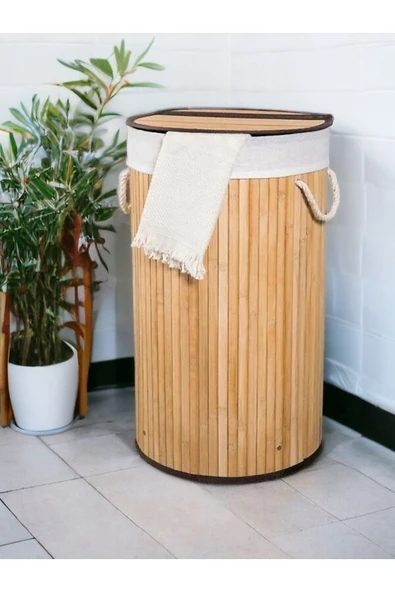 Akkoyunlu home Yuvarlak Bambu Çamaşır Kirli Sepeti 50 L