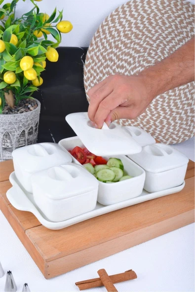 Sezka Life 5'li Lüx Standlı Ve Kapaklı Sunumluk Kahvaltılık, Çerezlik