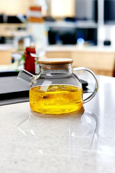 Akkoyunlu home Bambu Kapaklı Cam Demlik 1 L Borosilikat Demlik - 2