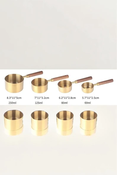 Akkoyunlu home Altın Kaplama Paslanmaz Çelik Ölçü Kaşıkları, Akasya Ağacı Kulplu, Ölçü Kaşığı Büyük - 4