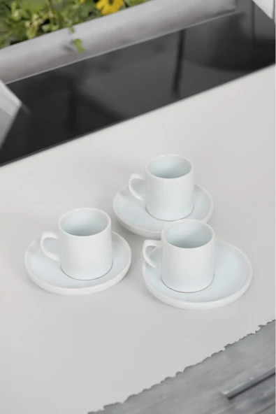 Akkoyunlu home Lilyum Türk Kahvesi Fincanı 6 Kişilik 12 Parça Lüx Kahve Fincanı Takımı Beyaz 90 ml - 2