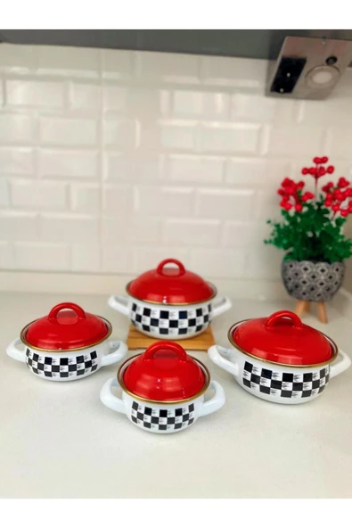 Sezka Life 1 Adet Dama Desen Emaye Tencere 10 cm