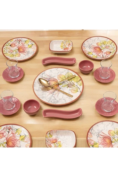 Akkoyunlu home 19 Parça 4 Kişilik Çiçek Desenli  Kahvaltı Takımı Seti - Resim 2