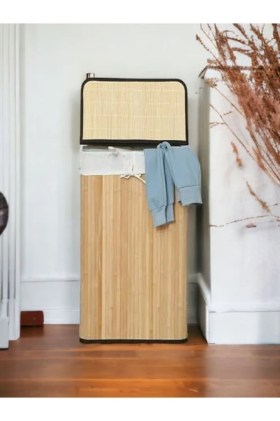 Akkoyunlu home Bambu Katlanır Dikdörtgen Kirli Çamaşır Sepeti 60 L - 6