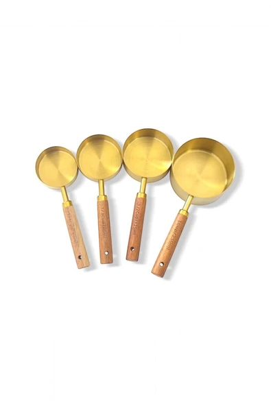 Akkoyunlu home Altın Kaplama Paslanmaz Çelik Ölçü Kaşıkları, Akasya Ağacı Kulplu, Ölçü Kaşığı Büyük - 6