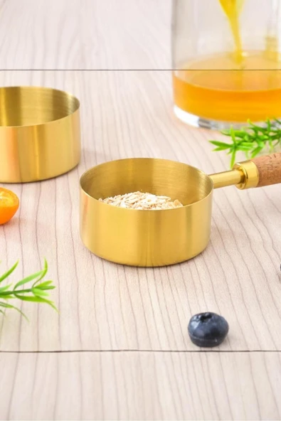 Akkoyunlu home Altın Kaplama Paslanmaz Çelik Ölçü Kaşıkları, Akasya Ağacı Kulplu, Ölçü Kaşığı Büyük - 5