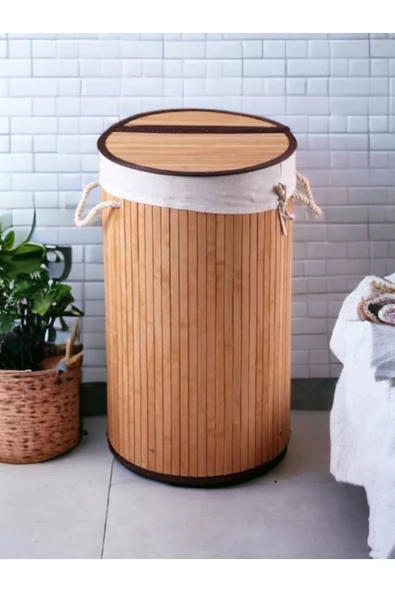 Akkoyunlu home Yuvarlak Bambu Çamaşır Kirli Sepeti 50 L - 2