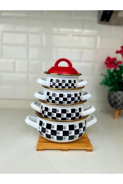 Sezka Life 1 Adet Dama Desen Emaye Tencere 10 cm - 3