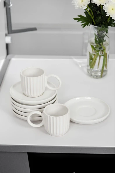 Akkoyunlu home Beyaz 6 Kişilik Kahve Fincan Takımı Türk Kahvesi Fincanı 90 ml - 2
