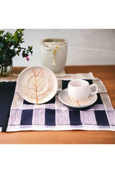Akkoyunlu home 12 Parça Lüx Seramik 6 Kişilik Kahve Fincan Takımı Kahve Fincanı Handmade El Yapımı - 5