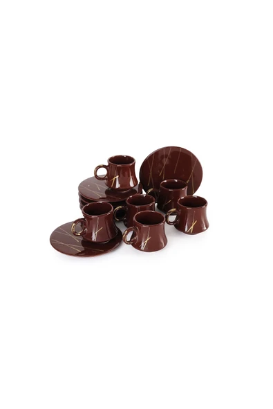 Akkoyunlu home Kahve Fincan Takımı 6 Kişilik El Yapımı Türk Kahvesi Fincanı Lüx Seramik 90 ml - 3