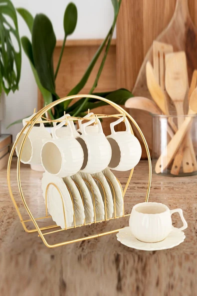 Akkoyunlu home 6 Kişilik Papatya Stant´lı Kahve Fincanı Takımı 90 Ml