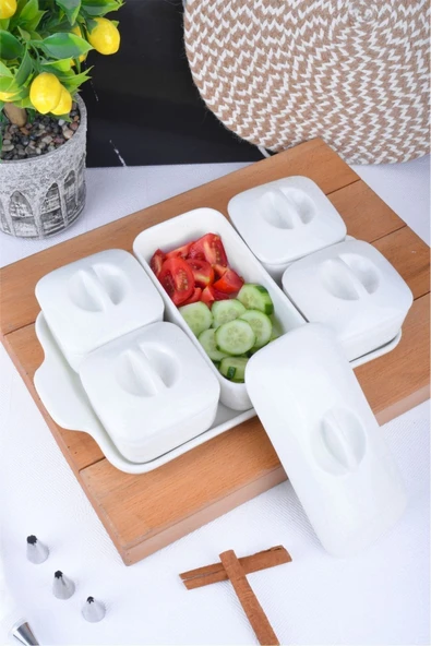 Sezka Life 5'li Lüx Standlı Ve Kapaklı Sunumluk Kahvaltılık, Çerezlik - 2