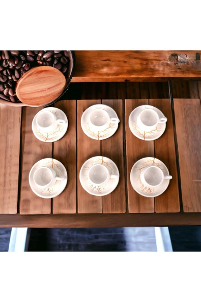 Akkoyunlu home 12 Parça Lüx Seramik 6 Kişilik Kahve Fincan Takımı Kahve Fincanı Handmade El Yapımı - 4