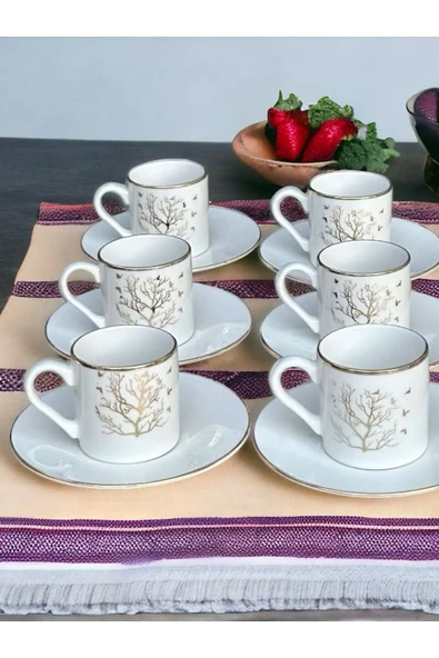 Akkoyunlu home Kahve Fincanı Takımı 6 Kişilik Porselen Türk Kahvesi Fincanı (AĞAÇ DESEN) - 2