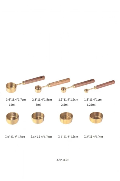 Sezka Life Altın Kaplama Paslanmaz Çelik Ölçü Kaşıkları, Akasya Ağacı Kulplu, Ölçü Kaşığı 4 Parç - 3