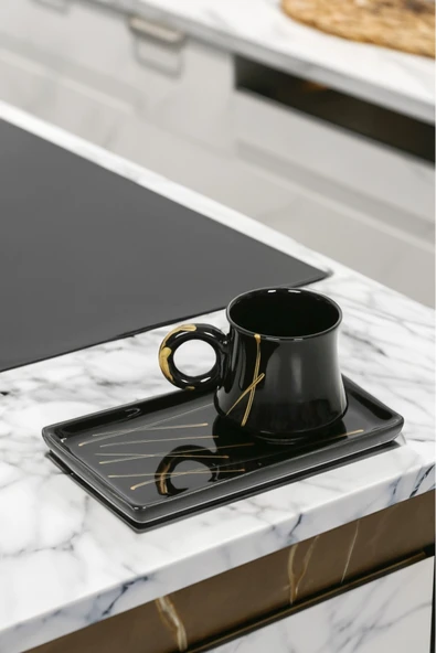 Akkoyunlu home Gold Kahve Fincan Takımı 6 Kişilik El Yapımı Türk Kahvesi Fincanı Lüx Seramik 90 ml - 4