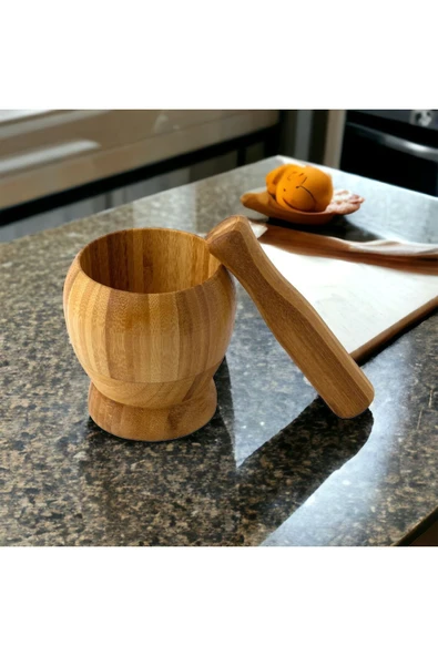 Akkoyunlu home Doğal Ahşap Sarımsak Ezeceği Havan Orta Boy Bambu Ahşap Sarımsak Ezeceği Orta Boy - 2