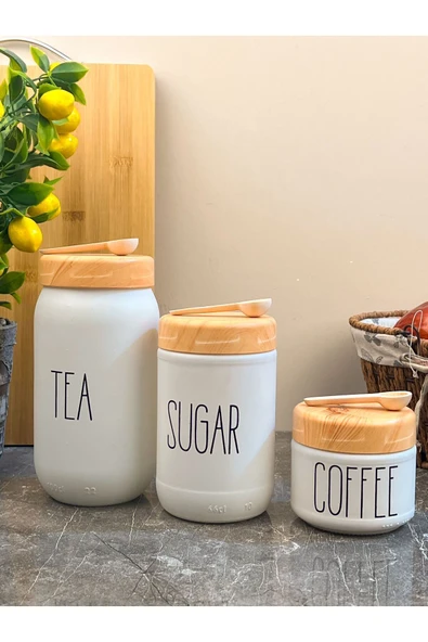 Akkoyunlu home 3 Boy Çay Kahve Şeker Kavanozu Cam Baharatlık Takımı - 4