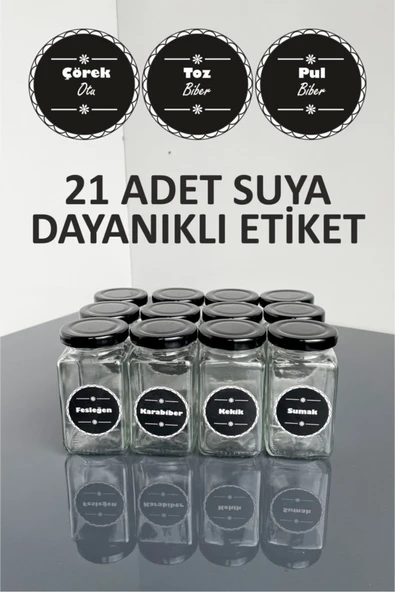 Sezka Life 12 Adet Metal Kapaklı Kavanoz Baharatlık Ve 21 Adet Baharat Etiket Seti Özel - 160ml - 2