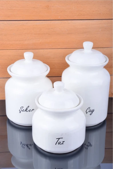 Sezka Life 3 Boy Seramik Çay Kahve Şeker Kavanozu Ve Şeffaf Etiket Seti 30 Adet
