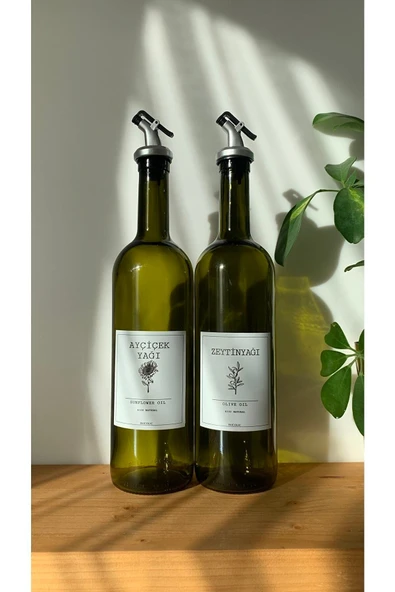 Akkoyunlu home Yağ Yeşili 2'li Cam Zeytinyağı Ayçiçek Yağı Şişesi 750 ml Yağdanlık - 2