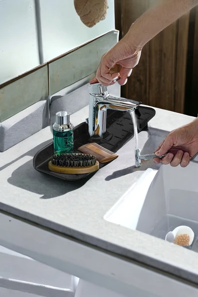 Akkoyunlu home Musluk Lavabo Matı, Mutfak Banyo Batarya Su Tutucu Bulaşık Süngeri Matı 36X13 CM